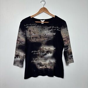 Christopher & Banks Venice Italy Scenic Graphic Top Womens L Y2K